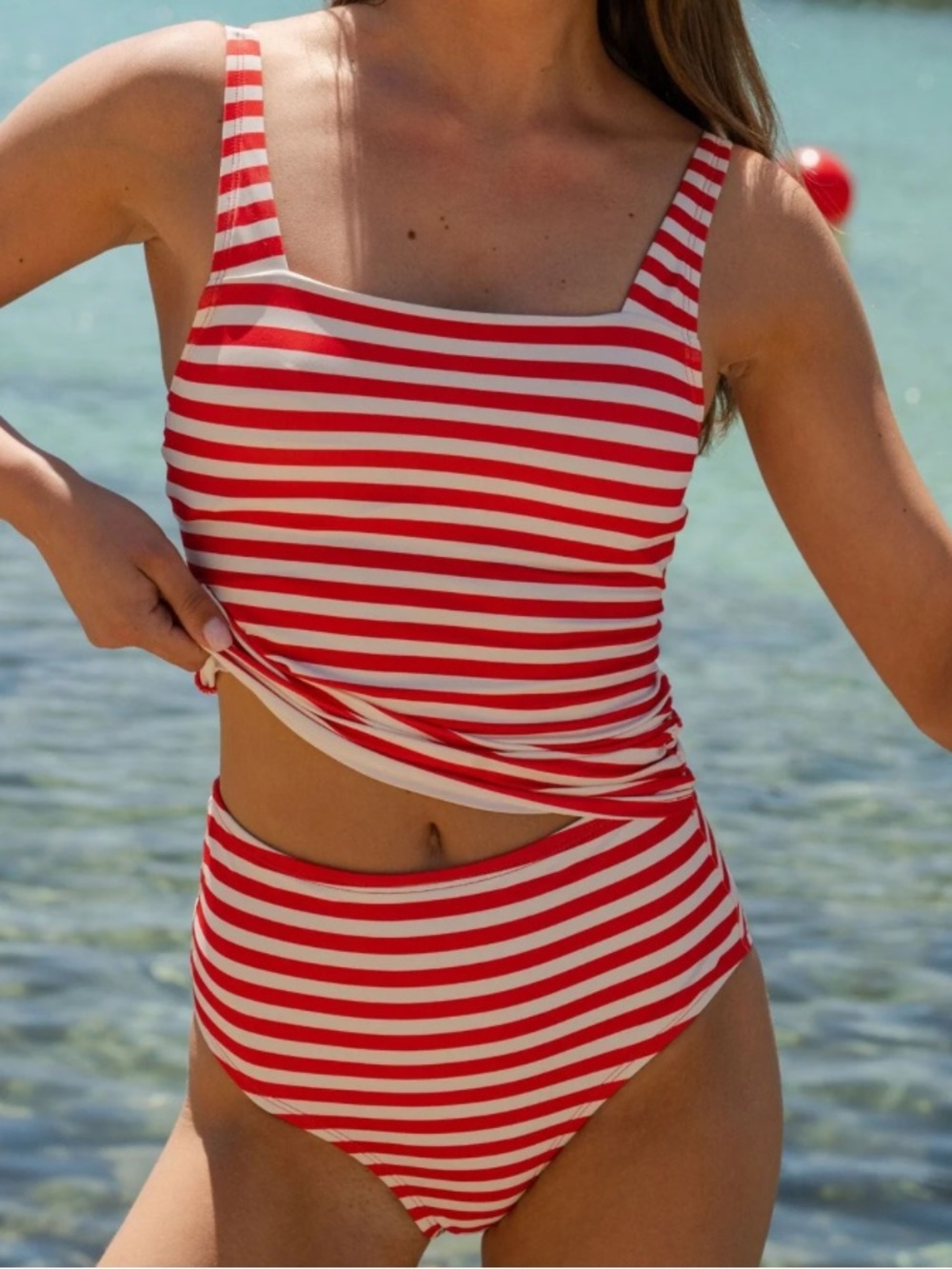 Lime Ricki Red and White Striped Tankini Set- 2 piece